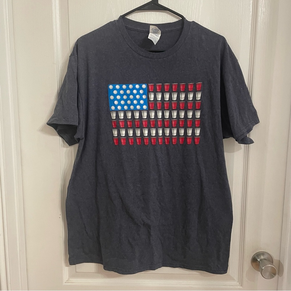 Delta Pro Weight Short Sleeve BEER PONG T-Shirt Flag Design - Dark Gray Size L